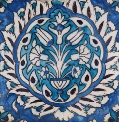 Square Tile with a Vase of Flowers in a Medallion